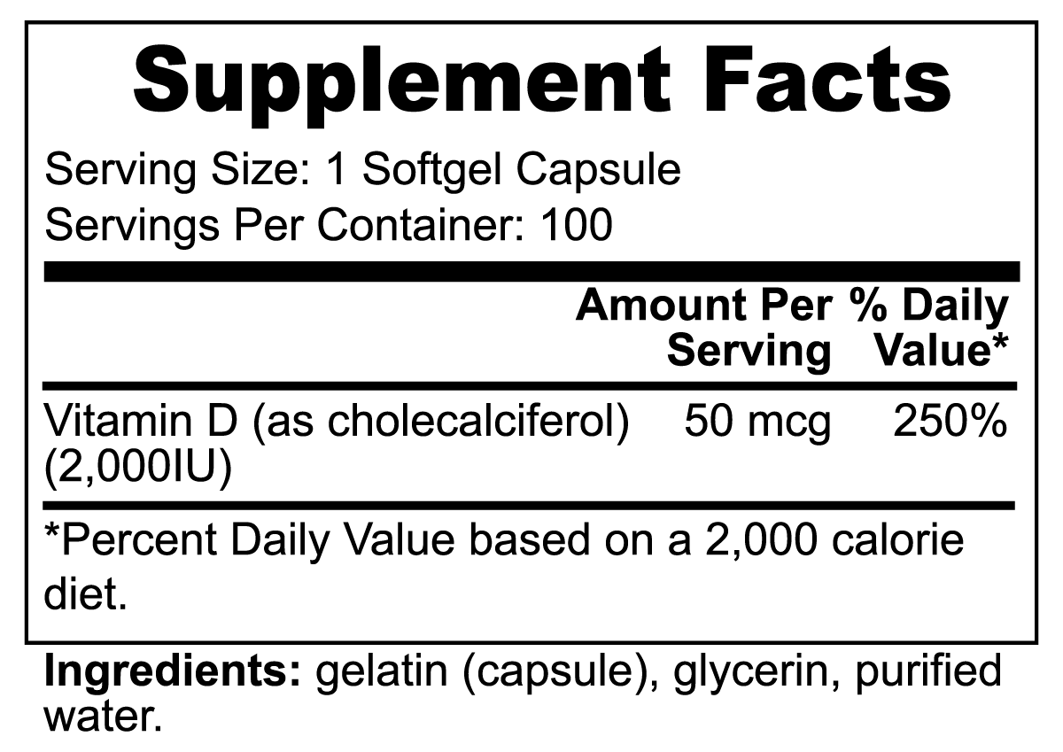 Vitamin D3 (2000 IU)  100 Softgels by AgeEnvy