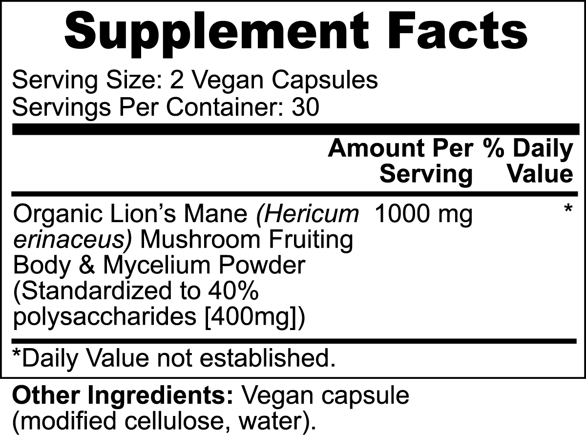 Lion's Mane Mushroom 60 Vegan Caps - Neuro Support